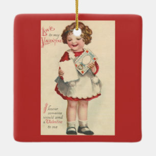 Oude schattige Valentijnsdag, meisje met liefdesbr Keramisch Ornament