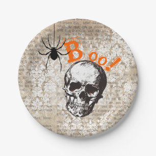 Oude Schedel & Spin Halloween Papieren Bordje