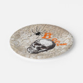 Oude Schedel & Spin Halloween Papieren Bordje (Gekanteld)