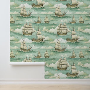 Oude schepen op zee behang