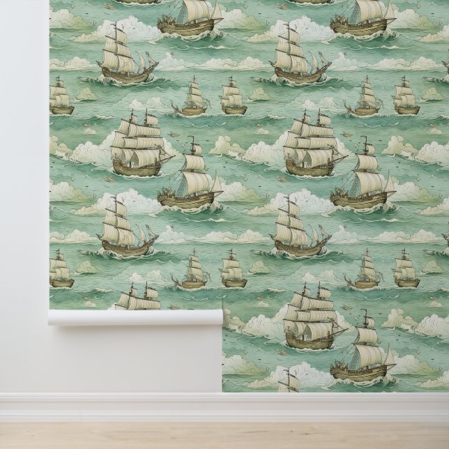 Oude schepen op zee behang (Applicatie)