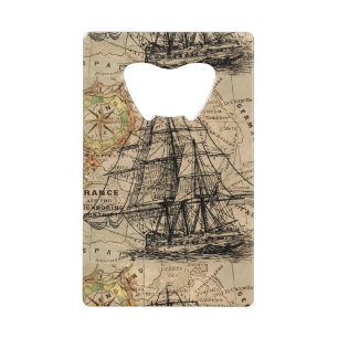 Oude Schip En Kaart Kredietkaart Flessenopener