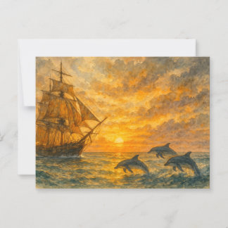 Oude schip zonsondergang briefkaart