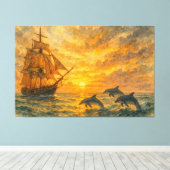 Oude schip zonsondergang canvas afdruk (Insitu (Houten vloer))