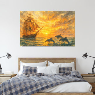 Oude schip zonsondergang canvas afdruk