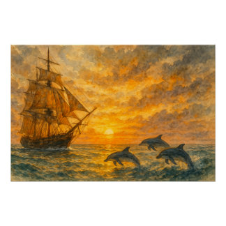 Oude schip zonsondergang perfect poster