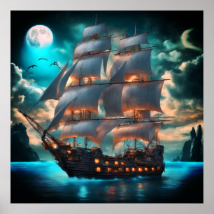 Oude Schoener Zeilschip Poster