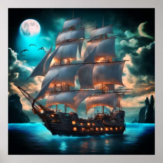 Oude Schoener Zeilschip Poster (Voorkant)