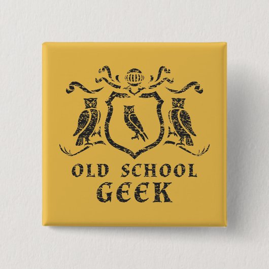 Oude School Geek Owl Button (Voorkant)