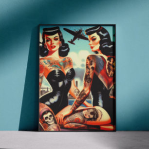 Oude School Getatoeëerde Pin-up Poster