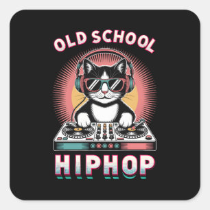 Oude School Koele Kat DJ Vierkante Sticker