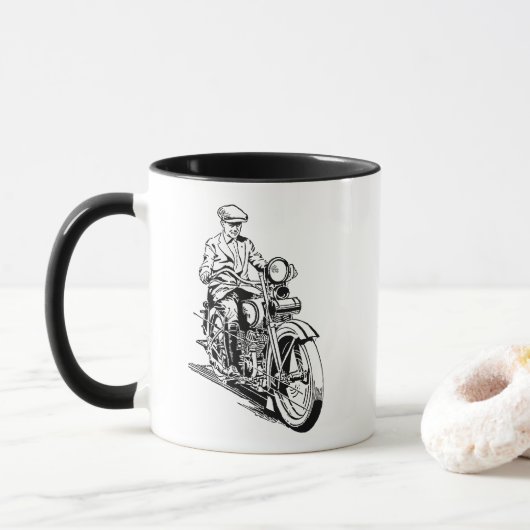  oude school motorrijder koffie Mok (Met donut)