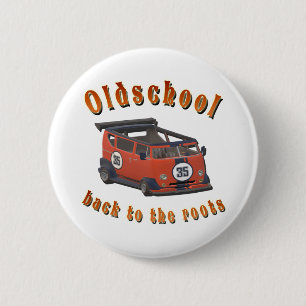 Oude school, oude auto in rood ronde button 5,7 cm