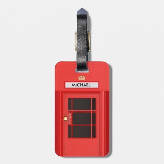 Oude School Red  British Phone Booth Bagagelabel (Achterkant verticaal)