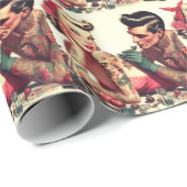 oude school Tattoo paar illustratie Cadeaupapier (Rol Hoek)