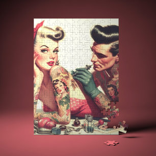  oude school Tattoo paar illustratie Legpuzzel