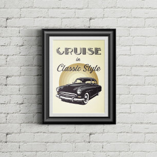 Oude schoolauto met retro gestileerde tekst. poster