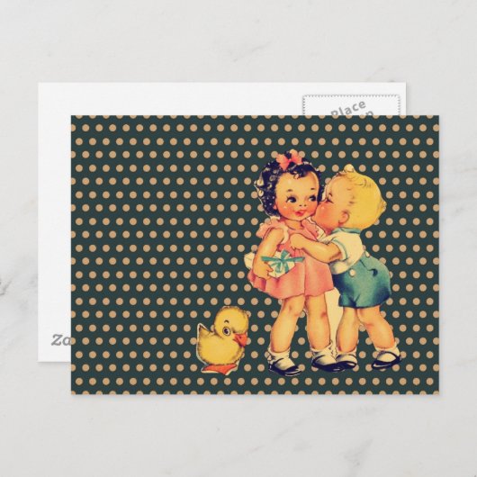 oude schoolretro polka stipt kitsch Kinderen Briefkaart (Voorkant / Achterkant)
