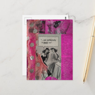 Oude schoonheidsadvertenties op roze mixed media c briefkaart