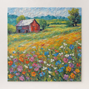 Oude schuur in Wildflower Field Legpuzzel