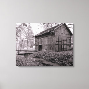 Oude schuur Zwart en wit beeld op canvas Afdruk