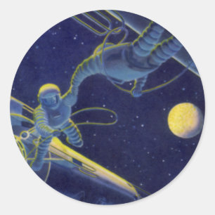 Oude sciencefiction, buitenaardse aliens op ruimte ronde sticker