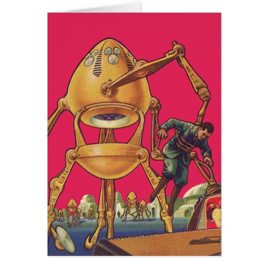 Oude sciencefiction buitenaardse robot vangt man (Voorkant)