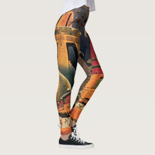 Oude Sciencefiction Futuristische Stad Vliegende A Leggings