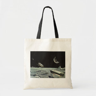 Oude sciencefiction, raketschepen maan planeten tote bag
