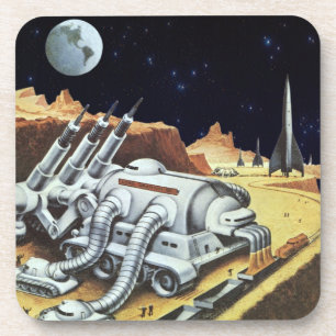 Oude sciencefiction, ruimtestation op de maan onderzetter