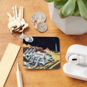 Oude sciencefiction, ruimtestation op de maan sleutelhanger