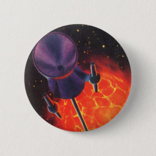 Oude sciencefiction, Sci-Fi-raket, Rode Planeet Ronde Button 5,7 Cm