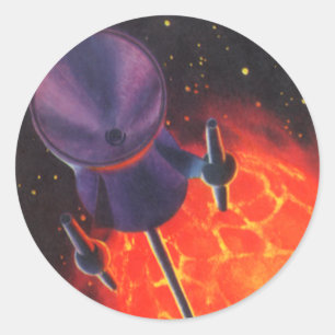 Oude Sciencefiction, Sci-Fi Raket, Rode Planeet Ronde Sticker