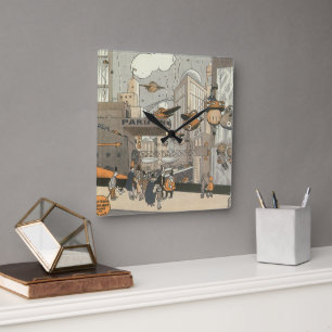 Oude Sciencefiction Stedelijk Parijs, Stoom Punk Vierkante Klok