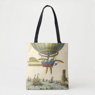 Oude sciencefiction-stoomtijdperk hete luchtballon draagtas