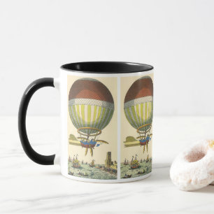 Oude sciencefiction-stoomtijdperk hete luchtballon mok