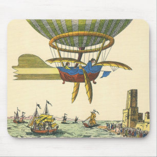 Oude sciencefiction-stoomtijdperk hete luchtballon muismat