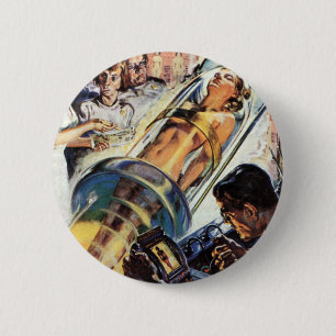 Oude Sciencefiction, Vrouw Lab Experiment Ronde Button 5,7 Cm