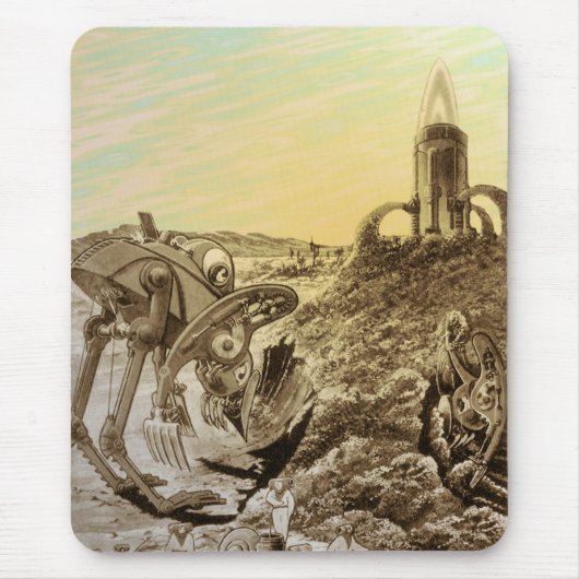 Oude sciencefictionbuitenaardse planeetconstructie muismat (Voorkant)