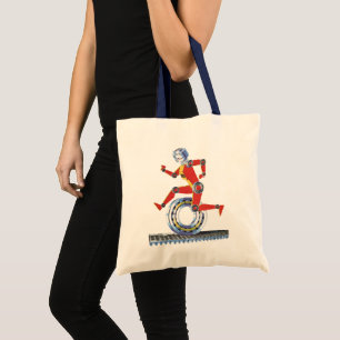 Oude sciencefictionrobot loopt met wiel tote bag