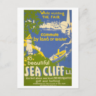 Oude Sea Cliff, Long Island, Reisposter uit 1939 Briefkaart
