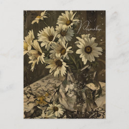 Oude sepia foto met vintage Daisy WildFlower-patro Briefkaart