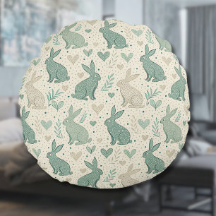 Oude simpele konijn silhouetten harten patroon rond kussen