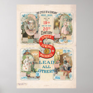 Oude Singer Naaimachine Advertentie Poster