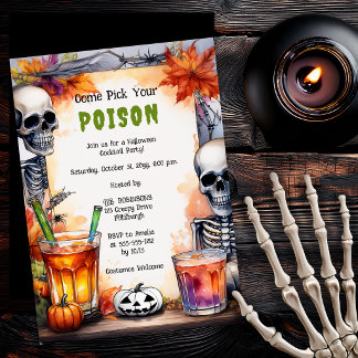 Oude skelet giftige cocktail Halloween-feest Kaart