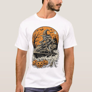 Oude Skelet Heks Halloween Jetski T-shirt Des