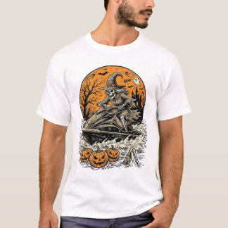 Oude Skelet Heks Halloween Jetski T-shirt Des