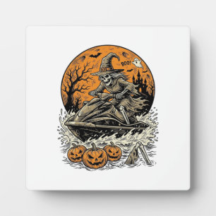 Oude Skelet Heks Halloween Jetski T-shirt Des Fotoplaat