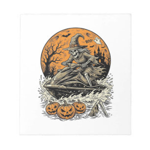 Oude Skelet Heks Halloween Jetski T-shirt Des Notitieblok