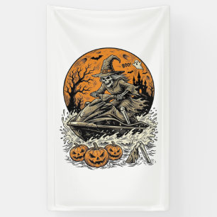 Oude Skelet Heks Halloween Jetski T-shirt Des Spandoek